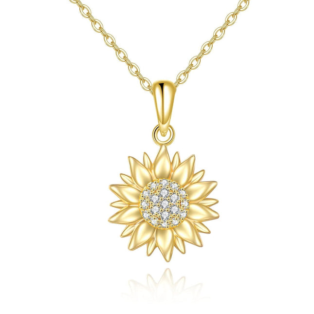 14K Gold Diamond Sunflower Pendant Necklace for Women - You Are My Sunshine Gift Idea