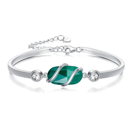 925 Sterling Silver Green Malachite Stone Bangle Bracelet for Women Gifts