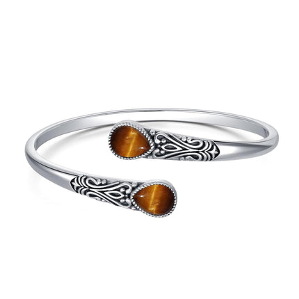 925 Sterling Silver Black Onyx Gemstone Adjustable Bohemian Cuff Bracelet