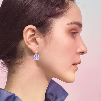 925 Sterling Silver Green Cushion Cut Austrian Crystal Leverback Earrings Hypoallergenic Gift for Her