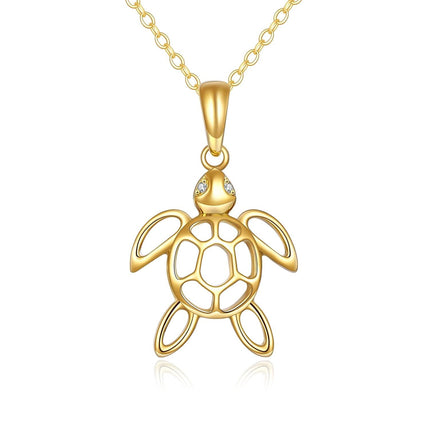 14K Gold Sea Turtle Charm Pendant Necklace for Women
