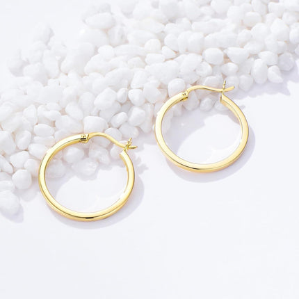 14K Gold Round Hoop Earrings for Women - Shiny Polished Lightweight 12-50mm