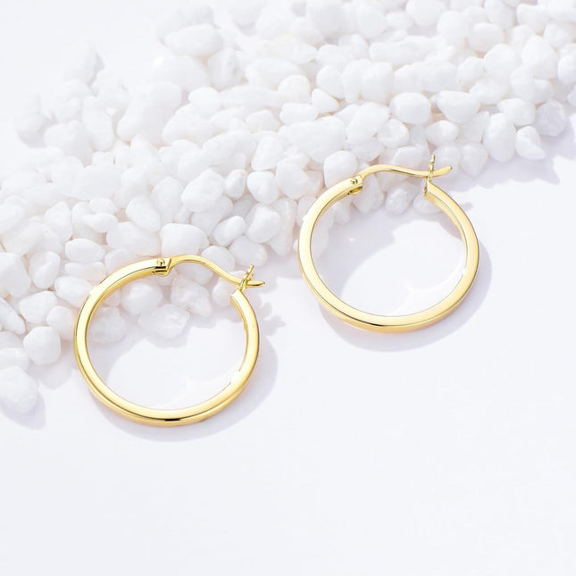 14K Gold Round Hoop Earrings for Women - Shiny Polished Lightweight 12-50mm