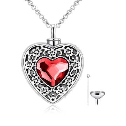 925 Sterling Silver Purple Amethyst Heart Cremation Urn Pendant Necklace with Funnel and Fill Tool - Memorial Keepsake Jewelry