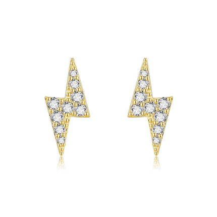 14K Gold Lightning Bolt CZ Stud Earrings for Women Girls