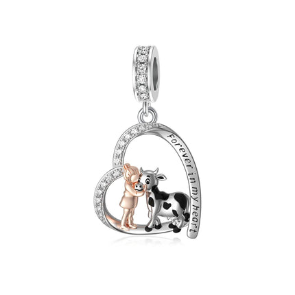 925 Sterling Silver Cow Charm Bracelet with Cubic Zirconia Pendant Gift for Women and Girls