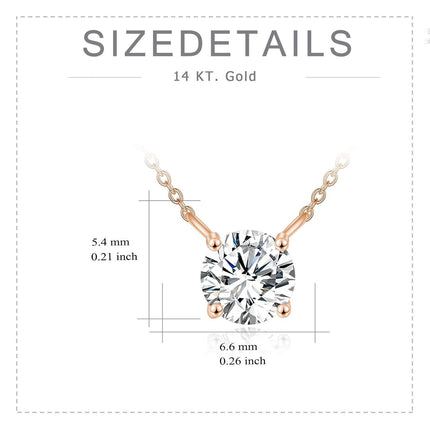 14K Rose Gold Moissanite Round Cut Solitaire Pendant Necklace 0.5-2 ct 16+2 Chain