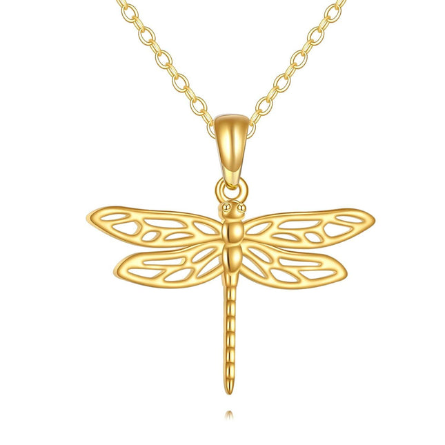 14K Gold Dragonfly Heart Pendant Necklace Women's Gifts