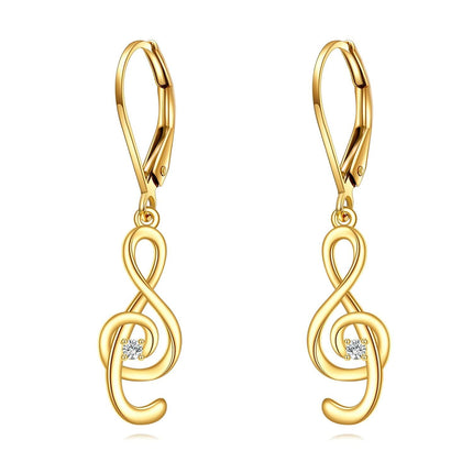 10K Gold Treble Clef Diamond Drop Earrings Fine s for Women