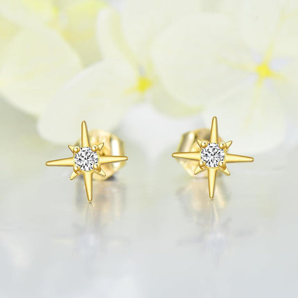 Gold 14k Solid Gold Moissanite 7mm Star Stud Earrings for Women
