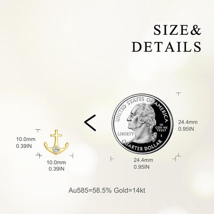 14K Gold Diamond Anchor Stud Earrings - Hypoallergenic for Her
