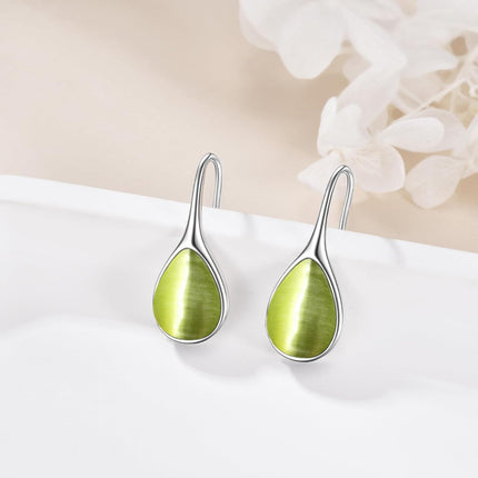 925 Sterling Silver Turquoise Teardrop Threader Earrings for Women - Long Dangle Pierced Jewelry