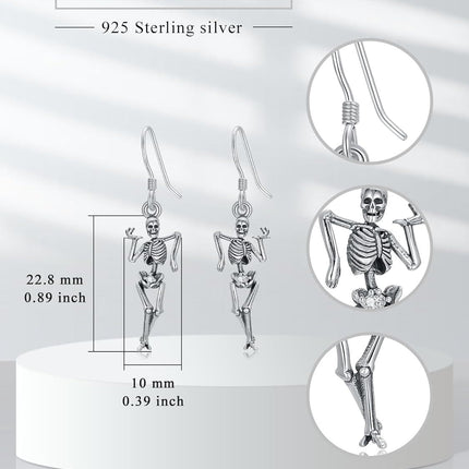 925 Sterling Silver Halloween Skeleton Hand Dangle Earrings Gift for Women