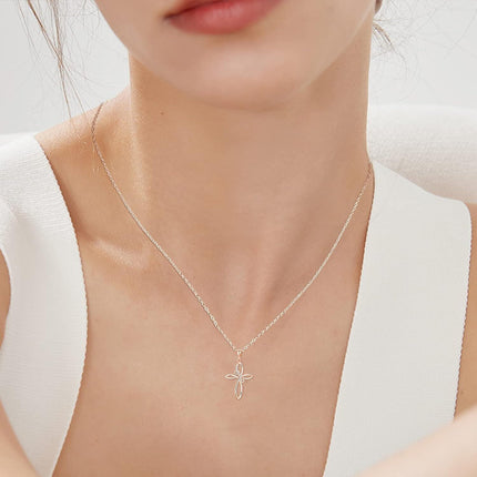14K Rose Gold Celtic Knot Cross Pendant Necklace for Women with Chain - Length: 37cm (Adjustable)