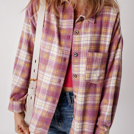 Plaid Collared Neck Button Up Shacket