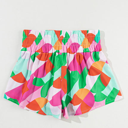 Smocked Contrast Print High Waist Skort