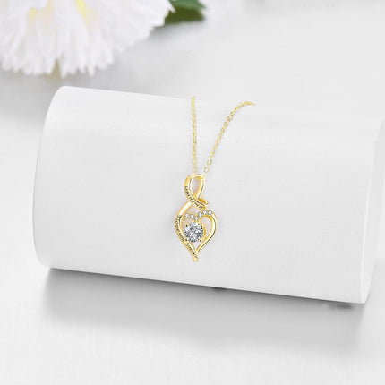 14K Gold Princess Cut Green Stone & White Cubic Zirconia Pendant Necklace for Grandma