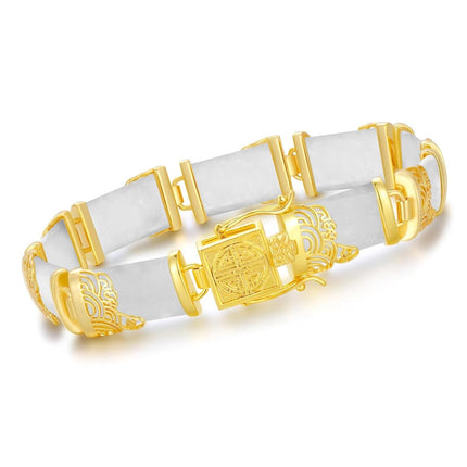 925 Sterling Silver 925 Green Jade Bracelet with Intricate Design Elements - Fashionable and Elegant Jewelry Accessory