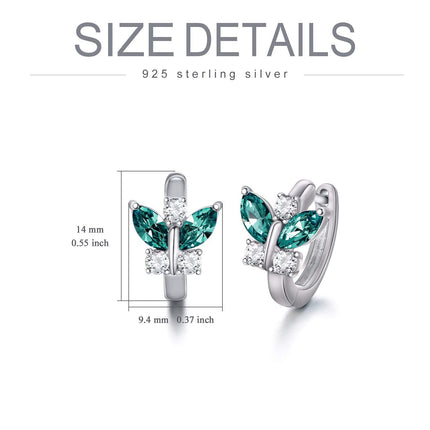 925 Sterling Silver Blue Simulated Aquamarine Crystal Butterfly Huggie Earrings