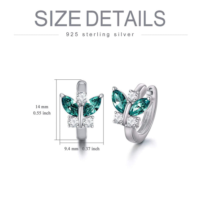 925 Sterling Silver Blue Simulated Aquamarine Crystal Butterfly Huggie Earrings