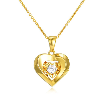 18K Gold Heart Shaped Pendant with Diamond Accent Necklace for Women - 18K Gold Set