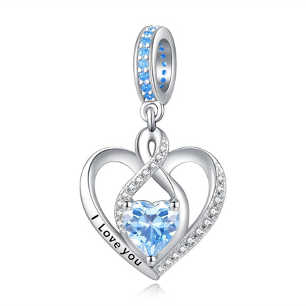 925 Sterling Silver Heart Birthstone Charms for Bracelets Jewelry Gifts