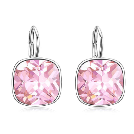 925 Sterling Silver Green Cushion Cut Austrian Crystal Leverback Earrings Hypoallergenic Gift for Her