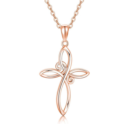 14K Rose Gold Celtic Knot Cross Pendant Necklace for Women with Chain - Length: 37cm (Adjustable)