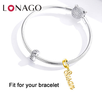 925 Sterling Silver Personalized Name Charm for Bracelet Custom Any Name Initial Letter Number Date Name Plate Bead for Bracelet