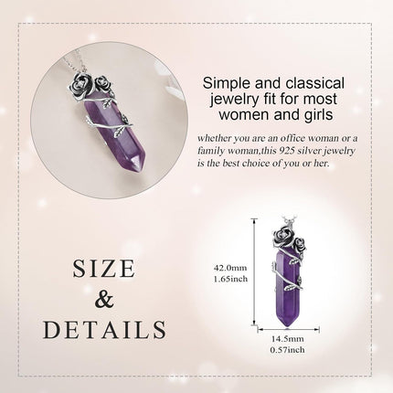 925 Sterling Silver Purple Amethyst Crystal Flower Pendant Necklace for Women Gifts