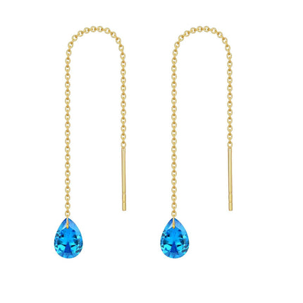 14K Solid Gold Birthstone Threader Earrings for Women Dangle Drop Jewelry Gifts