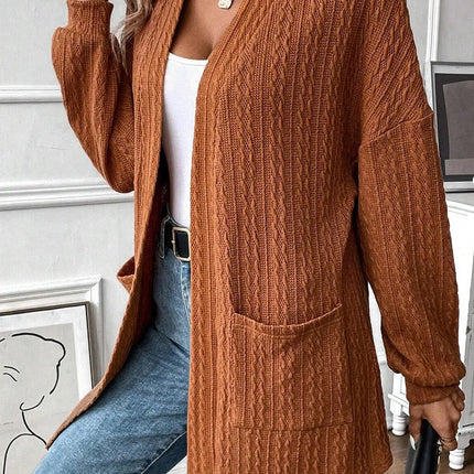 Textured Pocketed Open Front Long Sleeve Cover Up