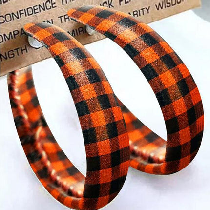 Plaid PU Leather Hoop Earrings