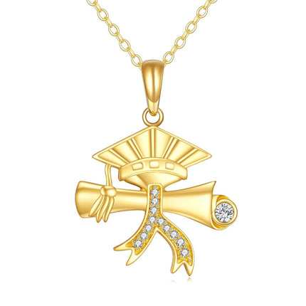 14K Gold Graduation Cap and Diploma Pendant Necklace for Women Mom Friends