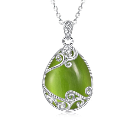 925 Sterling Silver Filigree Teardrop Pendant Necklace for Women