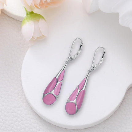 925 Sterling Silver Blue Enamel Tear Drop Leverback Earrings for Women Gift Ideas