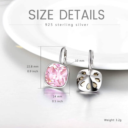925 Sterling Silver Green Cushion Cut Austrian Crystal Leverback Earrings Hypoallergenic Gift for Her