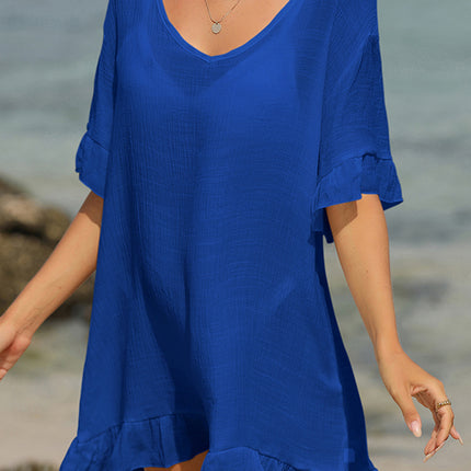 Tied Ruffled Half Sleeve Cover-Up