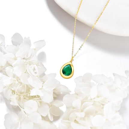 14K Gold Green Emerald Teardrop Pendant Necklace for Women Birthdays Gifts
