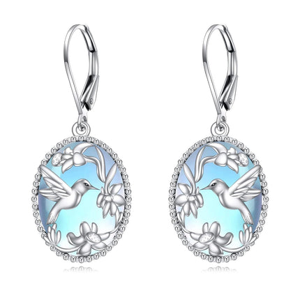925 Sterling Silver Gold-Plated Blue Lapis Lazuli Hummingbird & Flower Drop Earrings