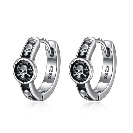 925 Sterling Silver Skull & Crossbones Huggie Hoop Earrings for Men and Women - Unique Gift Idea
