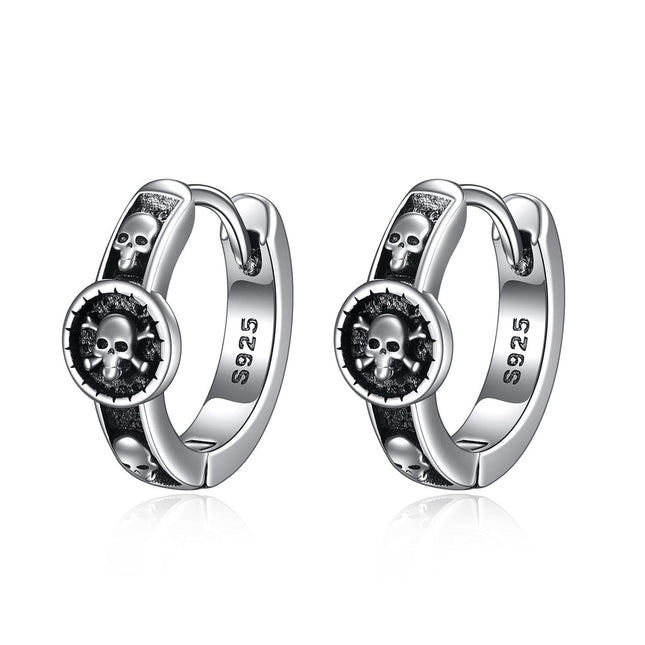 925 Sterling Silver Skull & Crossbones Huggie Hoop Earrings for Men and Women - Unique Gift Idea