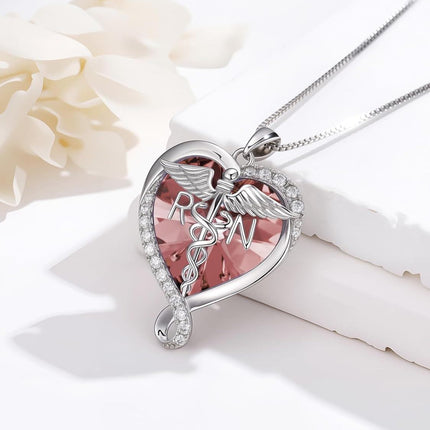 Sterling Silver & Alexandrite Birthstone Nurse Caduceus Necklace for Women, Medical Jewelry Gift