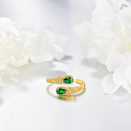 14K Gold Spoon Ring, Adjustable Open Design, Hypoallergenic, Ideal for Daily Wear & Gifts, Size US 7