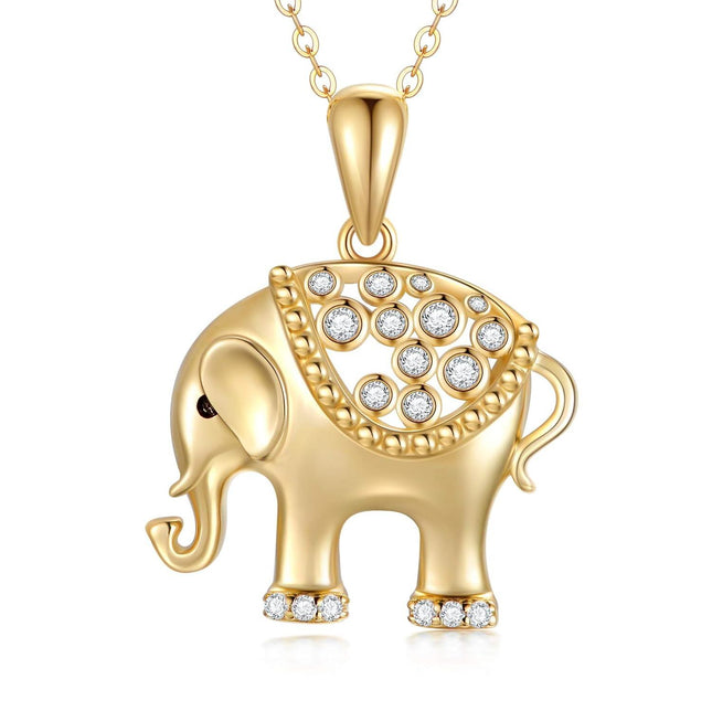 14K Gold Crystal Elephant Pendant Necklace for Women - 18 Inches Chain Length