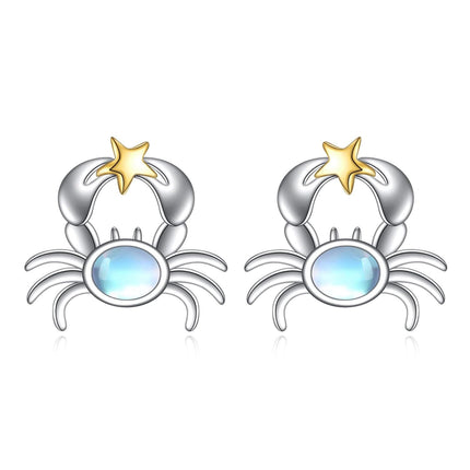 925 Sterling Silver Starfish Stud Earrings with Blue Stone and Gold Accents