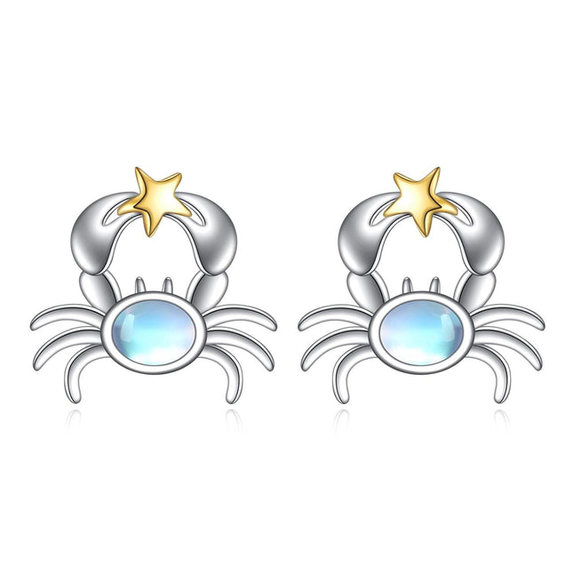 925 Sterling Silver Starfish Stud Earrings with Blue Stone and Gold Accents