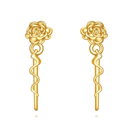 14K Gold Snake Rose Stud Earrings Floral Charm Fashion s for Women