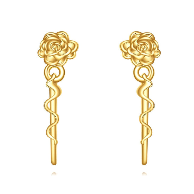 14K Gold Snake Rose Stud Earrings Floral Charm Fashion s for Women