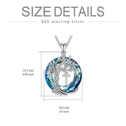 925 Sterling Silver Blue Crystal Tree of Life Initial Necklace Family Letter Pendant Birthday Mother s Day Gifts for Her